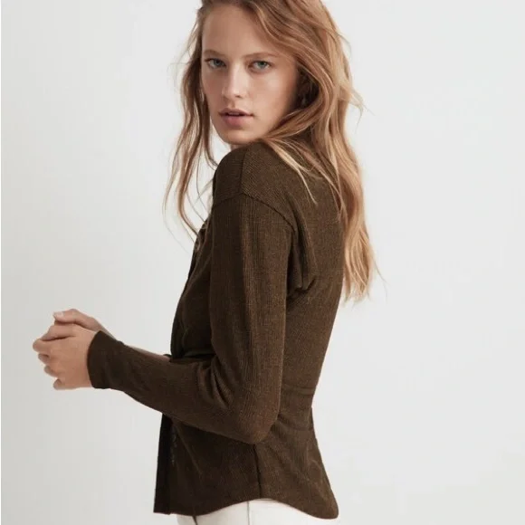 Madewell Olive Green Twist-Front Long-Sleeve Top Size Small | Minimalist - Picture 2 of 7